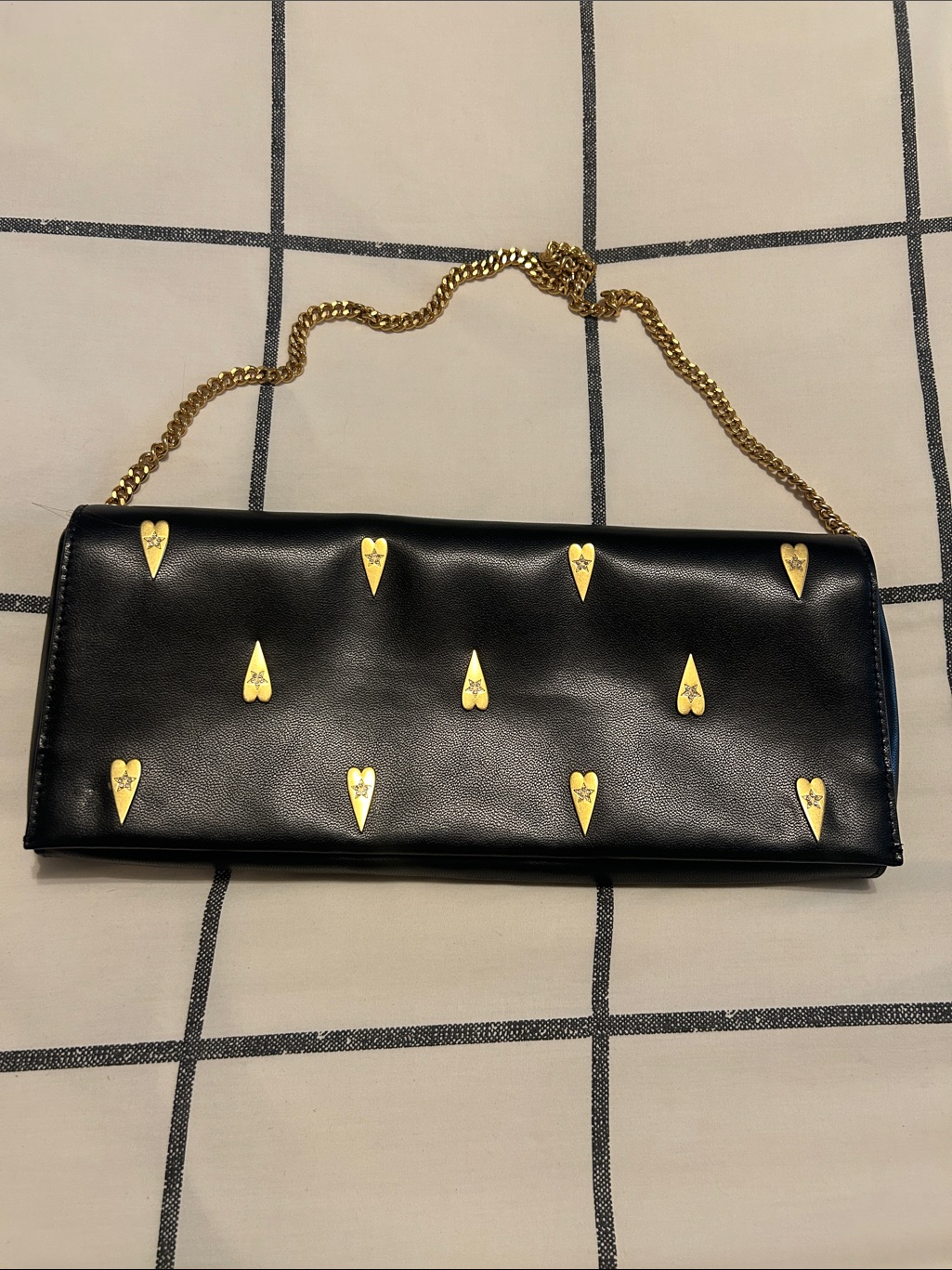 Rebecca Minkoff Black Leather Clutch With Gold Heart Studs